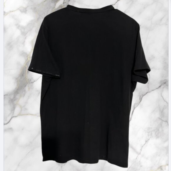 Guess Men’s Black V-Neck T-Shirt with Bold Logo Print – Size L - Picture 3 of 4
